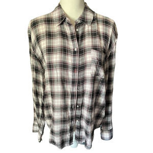 Elizabeth James Women Plaid Button-Up Shirt Blouse Size M Multicolor Long Sleeve